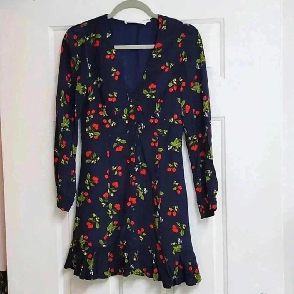 LONG SLEEVE BUTTON FRONT RUFFLE DRESS - Picture 2 of 15